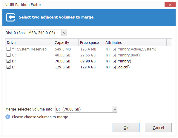 Select volume to merge